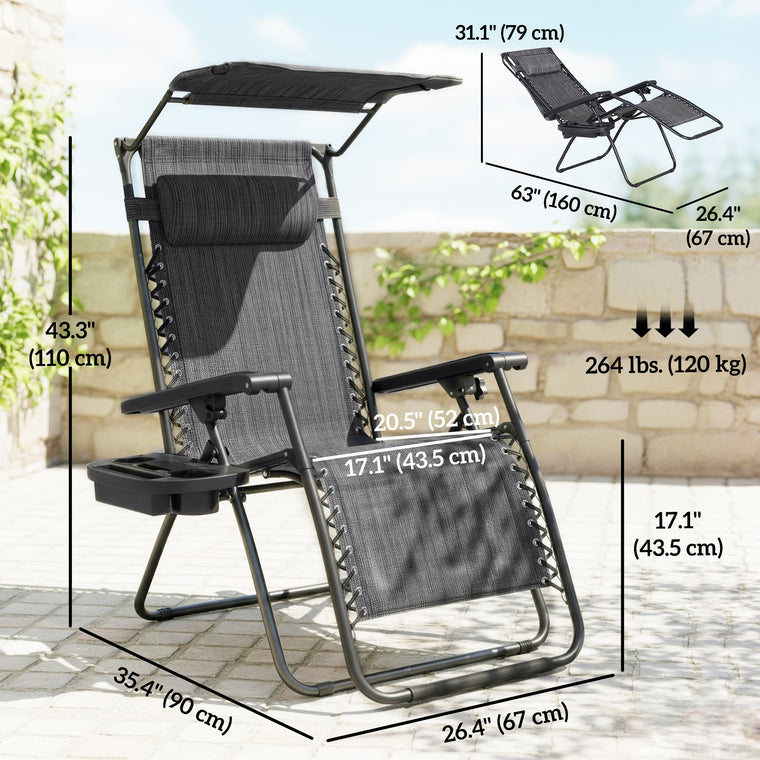 Dark Grey Zero Gravity Chair Set with Canopy Shade