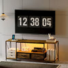 Industrial TV Stand for up to 55 Inch TV, TV Console with Charging Station and RGB LED Lights, Rustic Brown