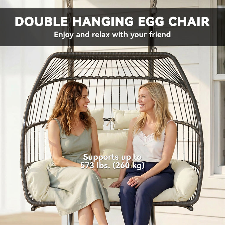 Double Wicker Egg Swing Chair with UV-Resistant Cushion