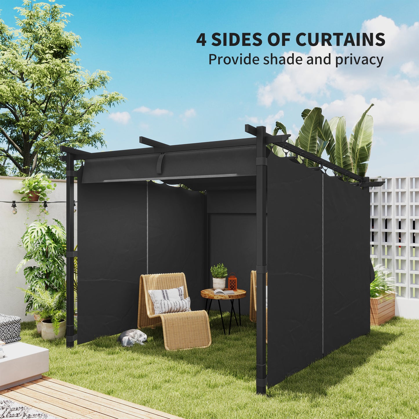 Metal Retractable Pergola Canopy with Sidewalls, Outdoor Gazebo UPF30+ Sun Shade Shelter for Garden, Deck
