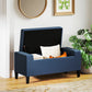 Storage Ottoman Bench, Linen Upholstered Bench with Tufted Design, Dark Blue