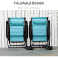 2 Piece Foldable Lounge Chair with Canopy Shade, Outdoor Zero Gravity Chair w/ Side Tray & Cup Holder, Reclining Lounger w/ Breathable Mesh Fabric Seat, Pillow, Sky Blue