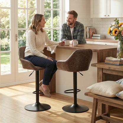 Adjustable Swivel PU Leather Bar Stools Set of 2