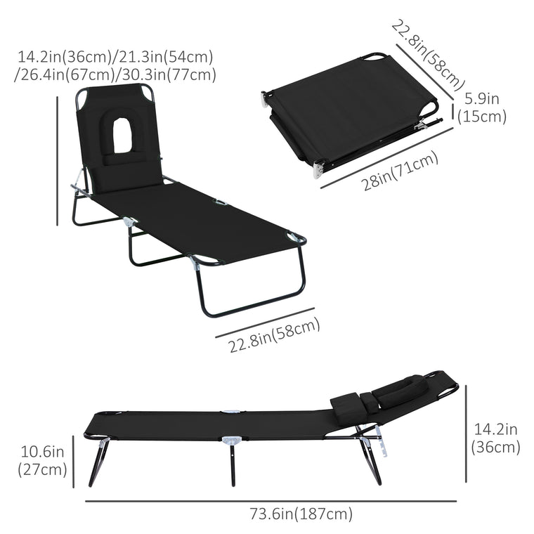 Adjustable Folding Chaise Lounge with Face Hole & Pillow