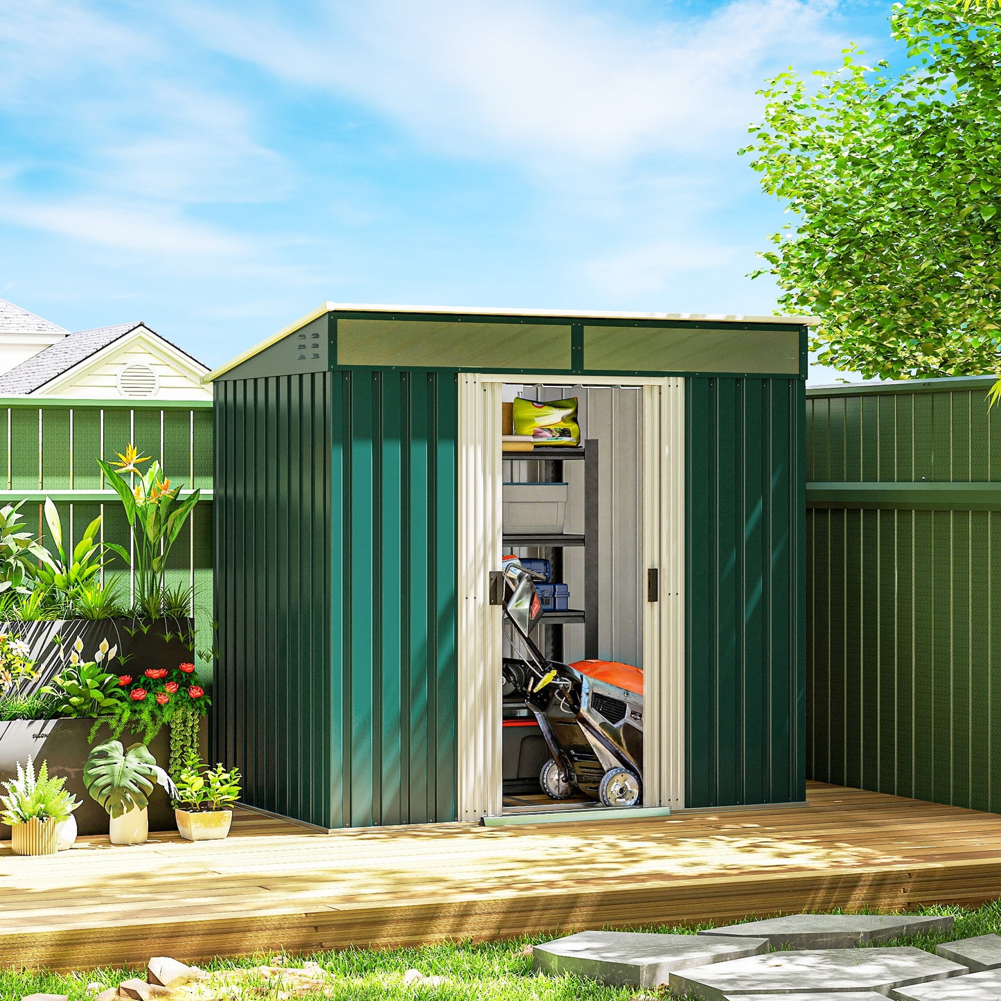 6.5' x 4' Storage Shed with Sliding Doors and Foundation Kit