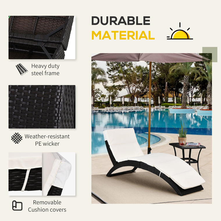 Beige PE Rattan Chaise Lounger with Cushion
