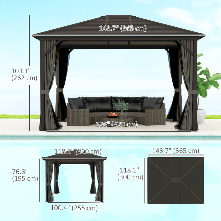 10' x 12' Grey Deluxe Hardtop Gazebo with Curtains & Netting