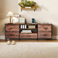 TV Stand for TVs up to 65 Inch, Industrial TV Console with Charging Station, 5 Drawers and Open Shelves, Rustic Brown