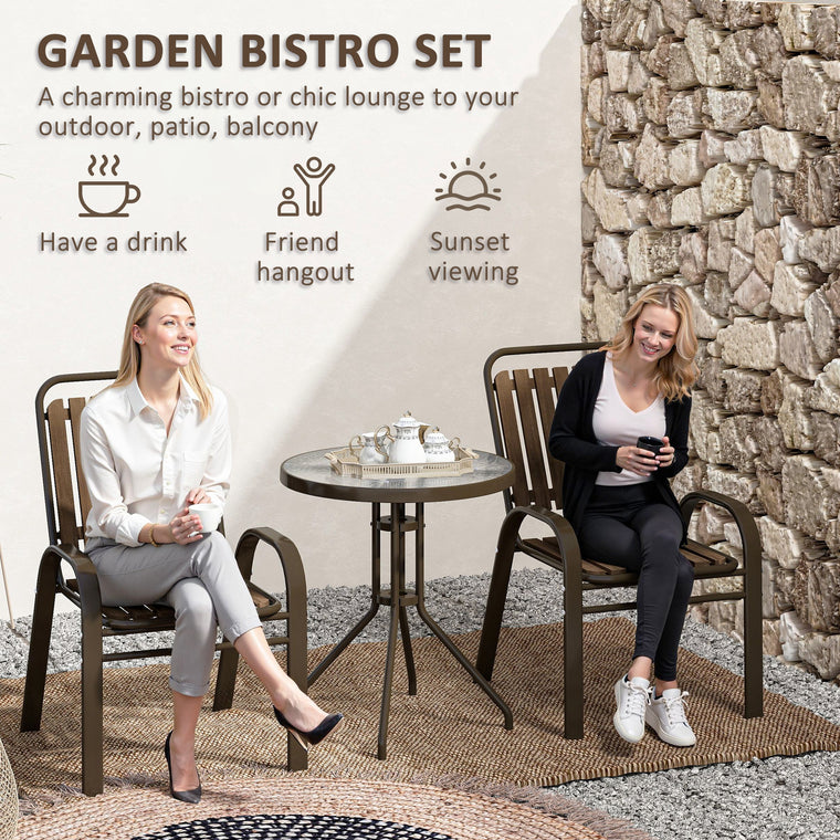 3-Piece Bistro Set with Stackable Chairs and Glass Table