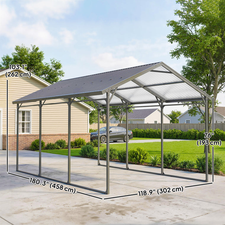 10' x 15' Heavy-Duty Metal Carport with Reinforced Steel Frame