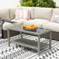 35" Outdoor Wicker Coffee Table with Glass Top, Storage Shelf for Garden Porch Balcony Deck, Dark Grey