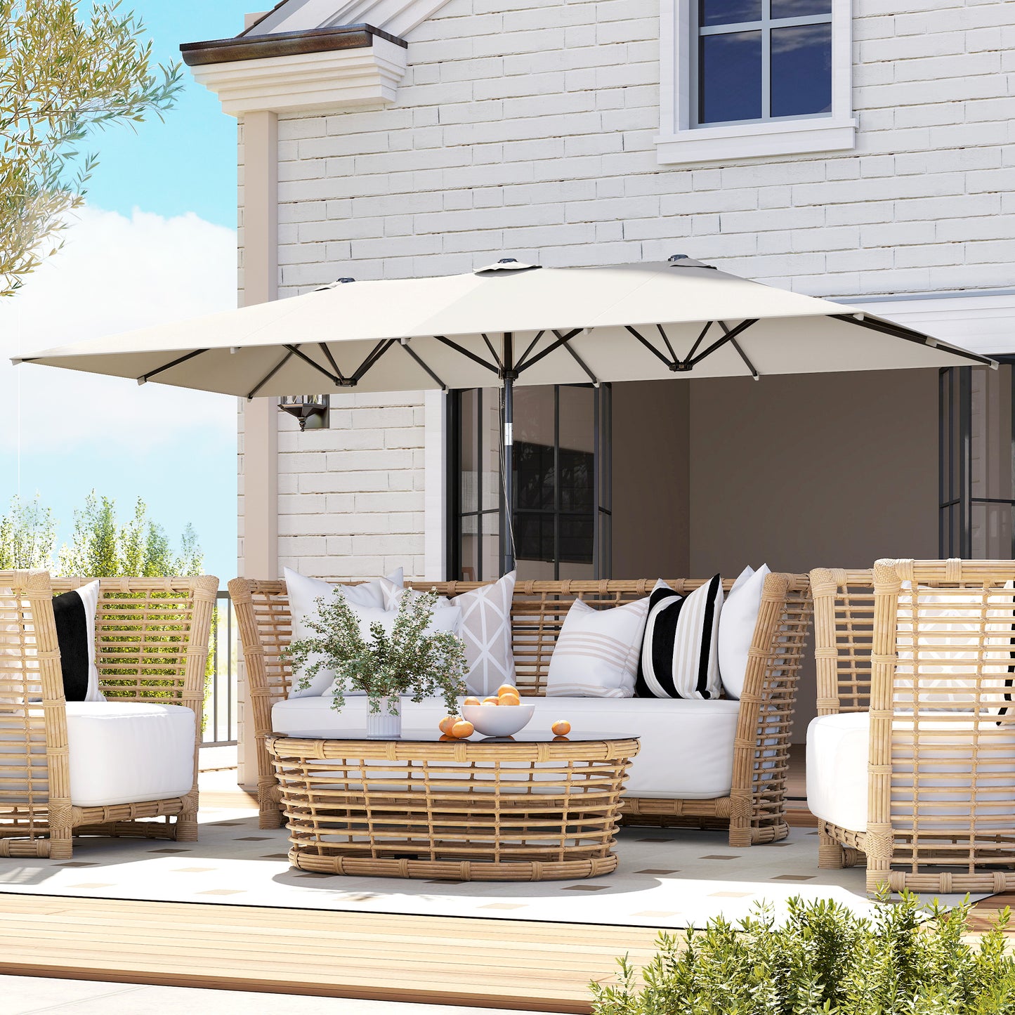 White Double-Sided Umbrella with Adjustable Height & 12 Ribs