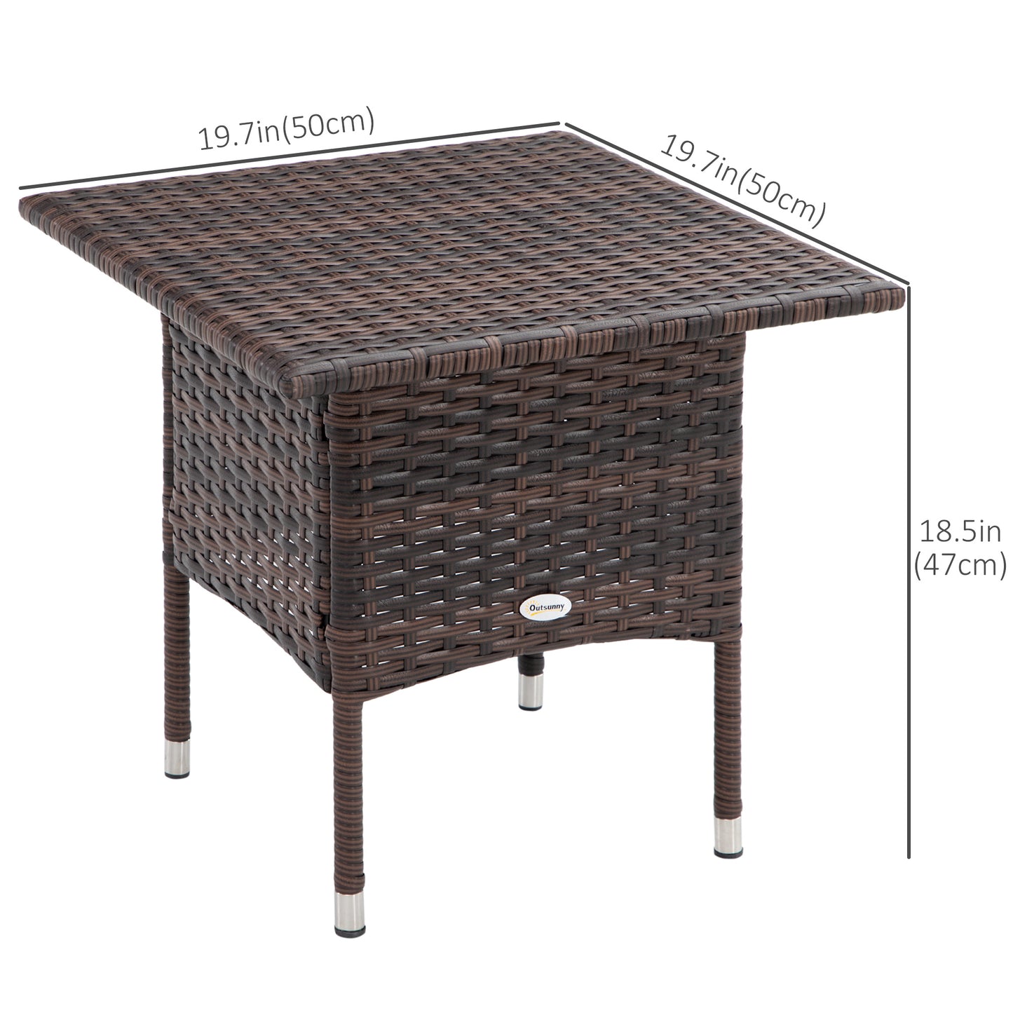 20" Patio Wicker Coffee Table, Outdoor Coffee Table with Plastic Board Underneath the Woven Tabletop for Patio, Garden, Balcony, Black