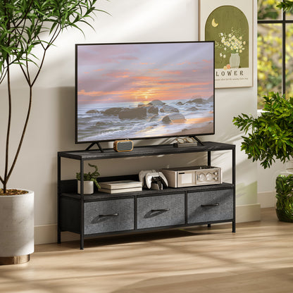 TV Stand with Charging Station and 3 Linen Drawers
