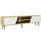 TV Stand for 65 Inch Television, Entertainment Center with Soft Closing Door and Rubberwood Legs, Oak and White