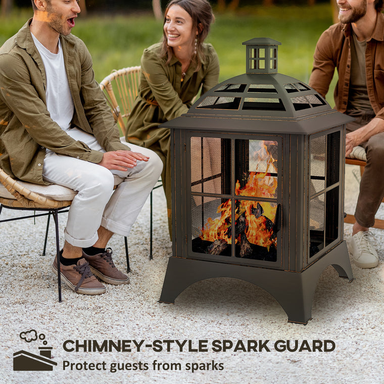 Black 28" Chimney-Style Wood-Burning Fire Pit with Poker