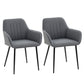 Dining Chairs Set of 2, Linen Upholstery Accent Chair with Back, Armrest, Metal Legs, Dark Grey