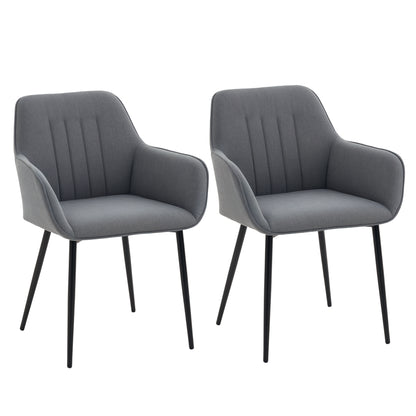 Set of 2 Upholstered Linen Dining Chairs - Dark Grey