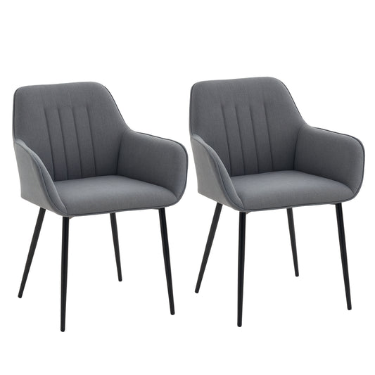 Set of 2 Upholstered Linen Dining Chairs - Dark Grey