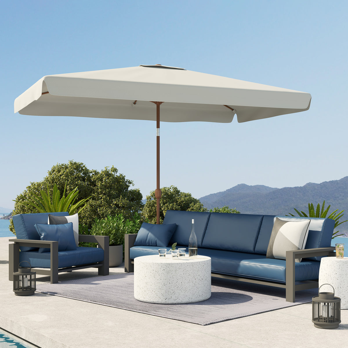 Patio Umbrella 118.1" x 78.7" Outdoor Parasol UV50+ Protection in White
