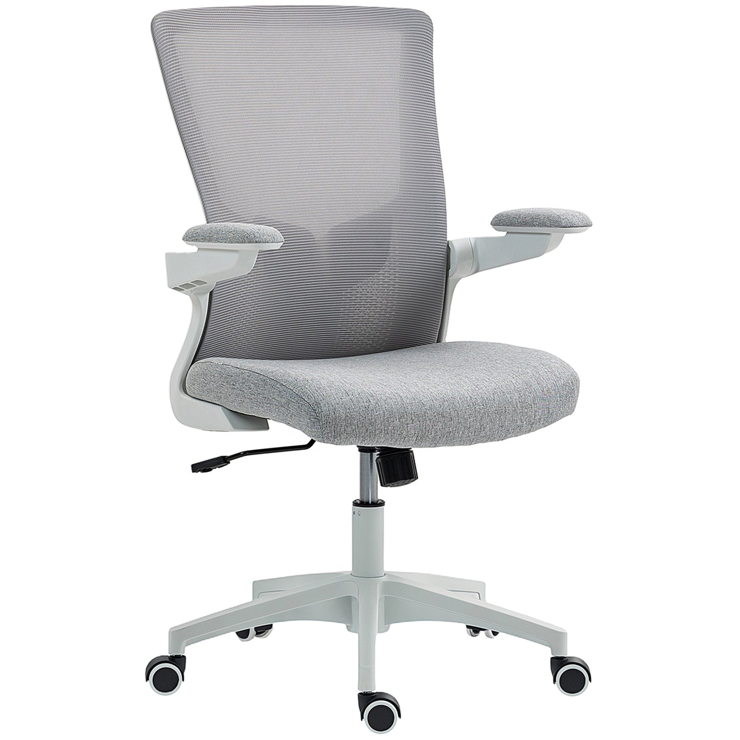 Ergonomic Office Chair, Swivel Desk Chair with Adjustable Lumbar Support and Height, Flip-up Armrests, Wheels, Grey