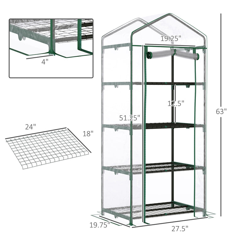 28" x 20" x 63" Transparent Greenhouse with 4-Tier Shelves