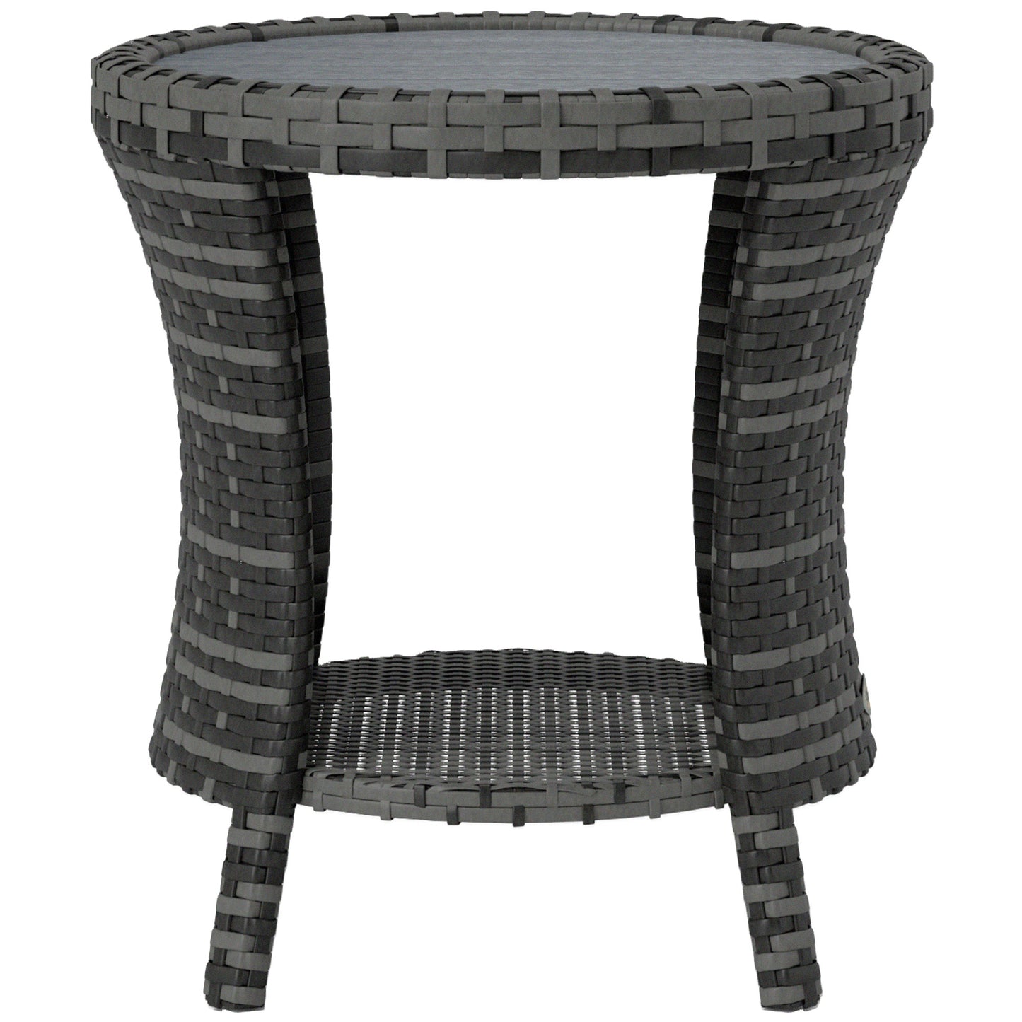 18" Wicker Outdoor Coffee Table, PE Rattan Patio Side Table with 2-Tier Storage, Composite Wood Top, Grey