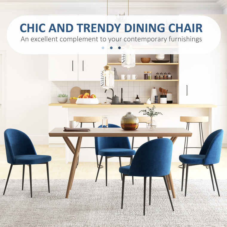 Velvet Mid-Back Dining Chairs Set of 4 - Dark Blue