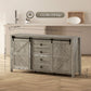 60" Buffet Cabinet, Farmhouse Sideboard with Sliding Barn Doors, Drawers and Adjustable Shelves, Distressed Light Grey