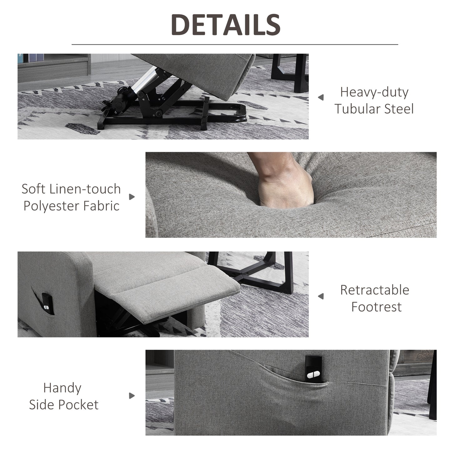 Electric Power Lift Recliner Chair with Remote Control and Side Pocket for Living Room, Grey