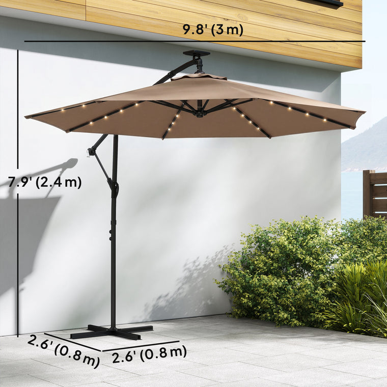 9.7' Khaki Cantilever Patio Umbrella with Solar Light