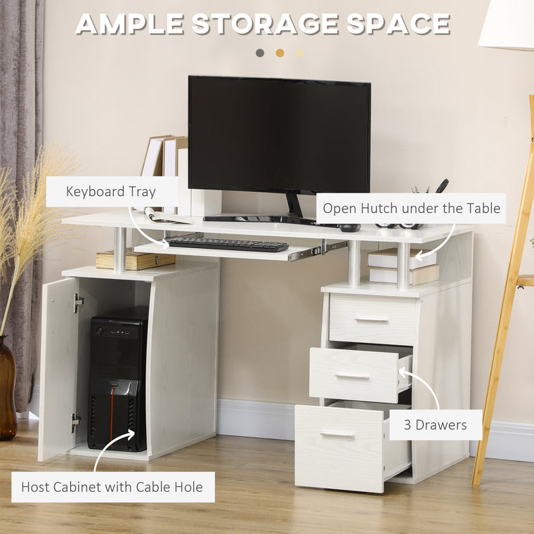 47" Computer Desk with Keyboard Tray and Drawers - White