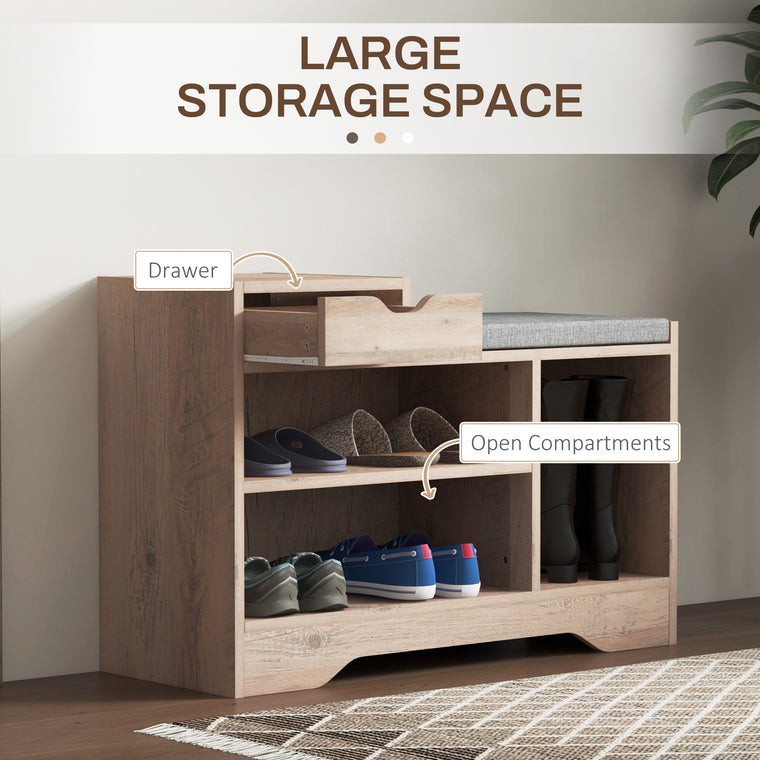 Shoe Storage Bench with Drawer and 3 Shelves