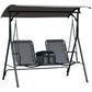 2 Person Covered Porch Swing Patio Swing with Pivot Storage Table, Cup Holder, & Adjustable Overhead Canopy, Black