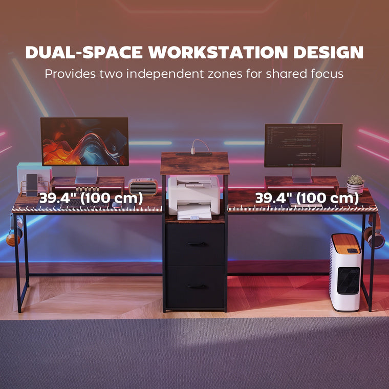 96" Dual Gaming Desk with Power Outlets and Monitor Stands