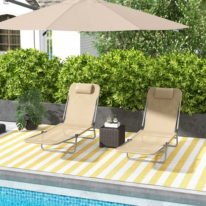 Folding Reclining Tanning Chairs, Set of 2 - Brown