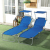 2Pcs Outdoor Lounge Chair, Adjustable Folding Chaise Lounge with Sun Shade for Beach, Camping, Hiking, Blue