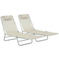 Set of 2 Folding Chaise Lounge Chairs, Outdoor Poolside Sun Tanning Chairs w/ Pillow, Reclining Backrest, Cream White