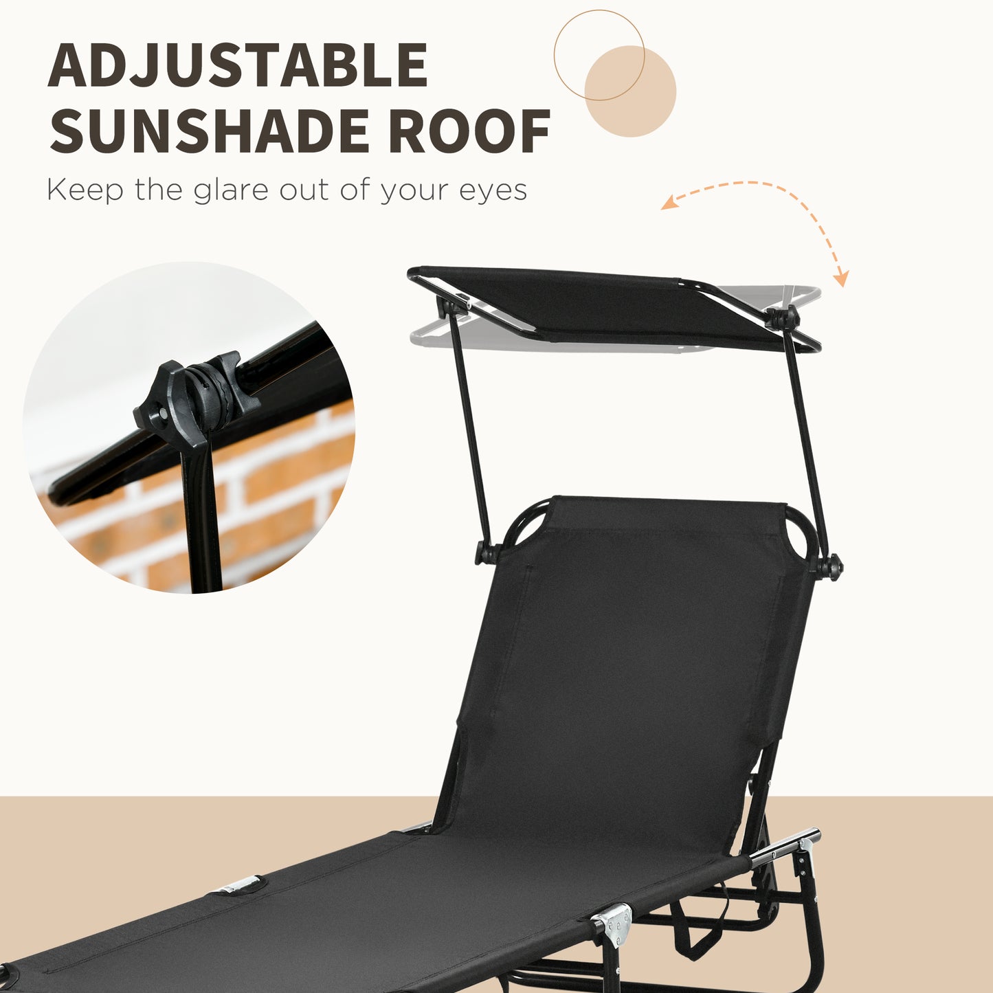 2 Piece Folding Outdoor Chaise Lounges, Pool Tanning Chairs with Reclining Back, Sunshade for Beach, Patio, Dark Grey
