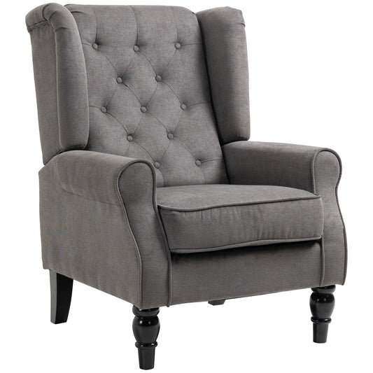 Button-Tufted Fabric Accent Chair with Wood Legs - Charcoal Grey