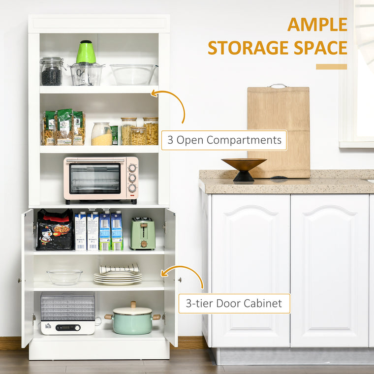 72" Kitchen Buffet with Hutch and 6-Tier Shelving - White