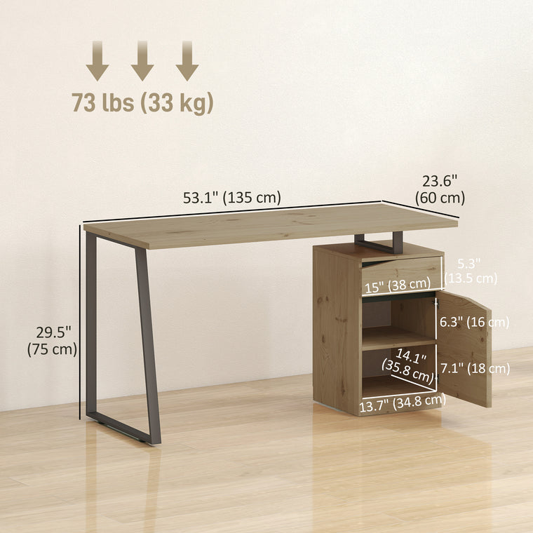 53" Computer Desk with Cabinet and Drawer - Natural Wood