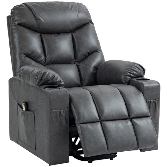 PU Leather Power Lift Recliner with Remote - Grey