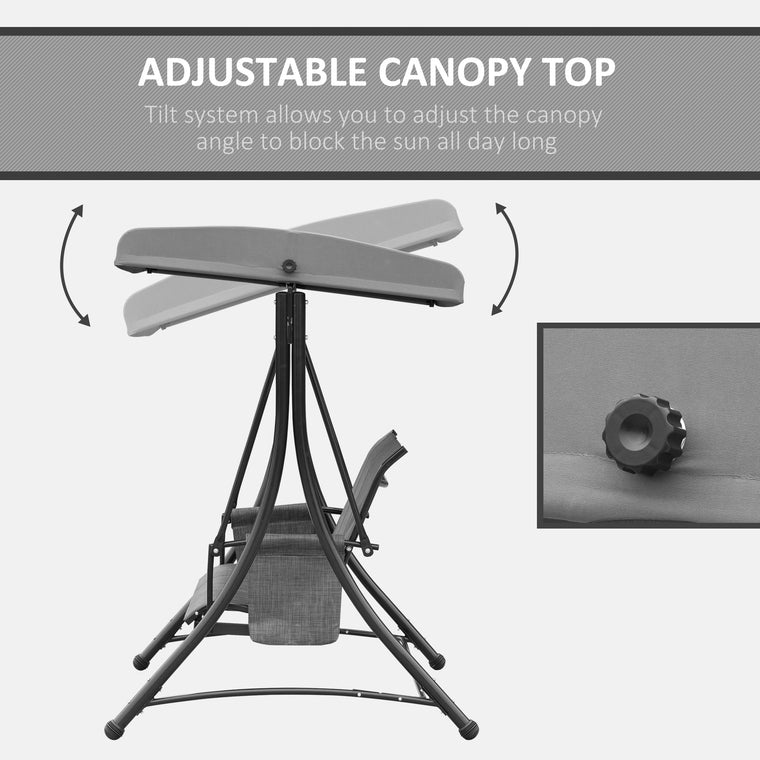 Dark Grey 3-Person Porch Swing with High Back
