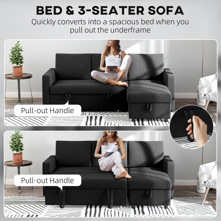 83" L-Shaped Pull-Out Sleeper Sectional with Storage Chaise - Black