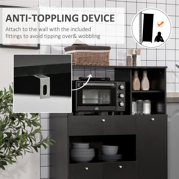 Compact Kitchen Pantry with Microwave Stand - Black