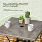 Patio Wicker Dining Table with Umbrella Hole, 34 Inch Outdoor PE Rattan Coffee Table with Plastic Board Under the Woven Table Top for Patio, Garden, Balcony, Mixed Brown