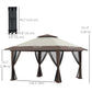 13' x 13' Pop Up Canopy, 2-Tier Roof Easy up Tent Shelter with Nettings Carry Bag Weight Bags for Garden, Patio, Beige