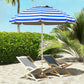 5.7' Beach Umbrella for Travel with Tilt, Adjustable Height, 2 Cup Holders, Hook, Vent, Ruffles, Blue and White