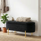 Upholstered Bedroom Bench, Channel Tufted Ottoman Bench with Thick Padding and Metal Legs, Black